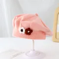Pink knitted baby beret hat with handmade crochet flowers for autumn and winter warmth - 2-6 Years Old (Stretchy) / Flower Pink