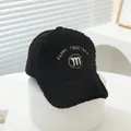 Close-up of black corduroy baseball cap with fleece brim and Happy Together embroidery - Kids 3-8Y (50-54CM) / Black