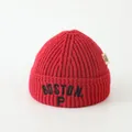 Thick red knitted winter beanie for kids featuring black embroidered BOSTON text - Kids 3-8 Years Old (Elastic) / Burgundy