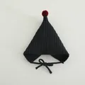 Cute black knit pointed elf hat for babies with a red pompom and chin straps - Red Pom Pom Decor Style / Black