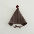Cute brown pointy baby knit hat with red pompom and chin strap for toddlers - Red Pom Pom Decor Style / Coffee