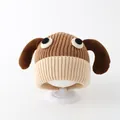 Close-up of knit texture and long dog ears on brown winter hat for toddlers - Toddler (1-3 Years) / Light Coffee
