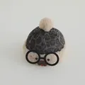 Close-up of leopard print baby winter hat with fur pompom and cartoon bear face details - Toddler 1-4 Years (Around 50cm) / Single Pom Pom Dark Gray