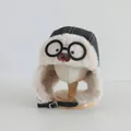 Schwarze Fliegermütze für Kinder mit Comic-Brille und warmem Fleecefutter - Kinder ca. 3-10 Jahre / Dunkelgrau