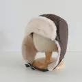 Winter faux leather trapper hat for children in dark brown with warm plush lining - Kids approx 3-10 years / Dark Coffee