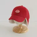 Red kids winter baseball hat with ear flaps and fleece lining for windproof warmth - One Size (Approx. 2-6y) / Burgundy