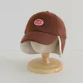 Dark brown toddler baseball cap with warm ear flaps and lamb wool lining in fleece - One Size (Approx. 2-6y) / Dark Coffee