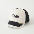 Kids warm lamb wool baseball cap with Boston embroidery and quilted brim detail - 48-52cm / Boston Embroidery (Style C) / Black