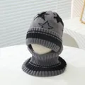 Winter knit baby hat and scarf set with black star pattern for boys and girls - Children (3-8 Years Old) / Dark Gray