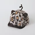 Detail of baby leopard print plush hat with soft animal ears and curly tail decoration - One Size (46-50cm) / Beige Leopard