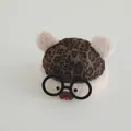 Plush leopard print kids winter hat with glasses design and cute ear flaps - Toddler 1-4 Years (Around 50cm) / Double Pom Poms Dark Brown