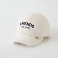 Kids quilted beige fleece baseball cap with GOOD embroidery and soft lamb wool texture - 48-52cm / Friends Embroidery (Style A) / Beige