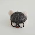 Winter leopard print baby hat with plush bear ears and cute cartoon animal face design - Toddler 1-4 Years (Around 50cm) / Double Pom-pom Dark Gray