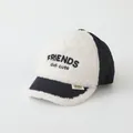 Kids black quilted baseball cap with warm white sherpa fleece trim and embroidery - 48-52cm / Friends Embroidery (Style A) / Black