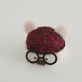 Winter baby hat with red leopard print, fleece trim, pom-poms and cute glasses decor - Toddler 1-4 Years (Around 50cm) / Double Pom Pom Jujube Red