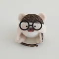 Kids leopard print winter aviator hat with plush ears and decorative glasses motif - Double Pom Pom / 1-4 Years / Dark Coffee