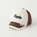 Kids' winter baseball cap in beige lamb wool and brown quilted fabric with Boston embroidery - 48-52cm / Boston Embroidery (Style C) / Coffee