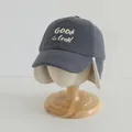 Dark gray fleece winter baseball cap with earflaps and GOOD Luck embroidery for babies - Kids 2-6 Years / GOOD Gray