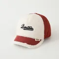 Children's warm winter baseball cap in red and beige faux lamb wool with Boston embroidery - 48-52cm / Boston Embroidery (Style C) / Burgundy