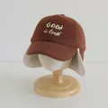 Dark brown warm winter baby baseball cap with ear flaps and GOOD luck embroidery - Kids 2-6 Years / GOOD Dark Coffee