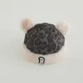 Winter baby hat with gray leopard print, double pom poms and soft cream faux fur lining - Dark Gray B-Letter