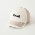 Kids' beige sherpa baseball cap with Boston embroidery and quilted brim for winter - 48-52cm / Boston Embroidery (Style C) / Khaki
