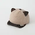 Casquette bébé matelassée beige avec oreilles léopard et devant en polaire chaude - 46-50cm / Kaki