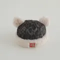 Plush leopard print baby hat with double pom-poms and Chinese Fu character embroidery - Fortune Patch / Gray (Fortune)