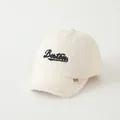 Kids warm beige sherpa baseball cap with Boston embroidery and quilted detail - 48-52cm / Boston Embroidery (Style C) / Beige