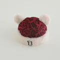 Winter baby leopard print beanie hat with double faux fur pom-poms and letter B embroidery - Jujube Red B-Letter
