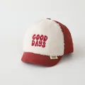 Red quilted kids baseball cap with white fleece front and GOOD DAYS embroidery - 48-52cm / Good Days Embroidery (Style D) / Burgundy