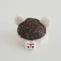 Winter baby leopard print hat with beige faux fur pom-poms and lion dance embroidery - Lion Dance Patch / Coffee (Lion Dance)