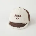 Toddler autumn winter lamb wool baseball cap with Nice smiley embroidery in brown - 47-50cm / NICE Coffee