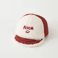 Red and white NICE smiley toddler baseball cap in warm fleece and quilted fabric - 47-50cm / NICE Jujube Red