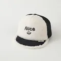 Toddler winter baseball cap featuring NICE smiley face embroidery and soft white sherpa trim - 47-50cm / NICE Black