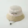 Kids breathable mesh bucket hat in khaki with dog embroidery and windproof cord - 50-52cm / Khaki
