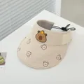 Detail of beige kids visor hat featuring Kapybara silicone patch and sun protection brim - Baby Size / Style 1 Capybara (TYJS507)