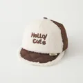 Brown and white lamb wool baby baseball cap with Hello Cute embroidery and quilted brim - 47-50cm / HELLO Coffee
