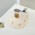 Detailed top view of a cream sun hat with Capybara patch and bear prints for toddlers - Baby Size / Style 2 Capybara (TYJS507)