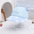 Cute light blue baby sun hat with mesh top, polka dot brim, and cartoon ears decoration - 48-50cm / Sky Blue