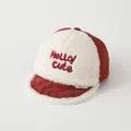 Burgundy and cream fleece baby baseball cap with Hello Cute embroidery for winter - 47-50cm / HELLO Jujube Red