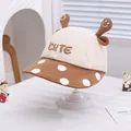Detail of baby summer mesh sun hat featuring cute 3D ears and CUTE embroidery - 48-50cm / Coffee
