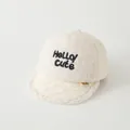Sherpa fleece toddler baseball cap in cream white with Hello Cute embroidery - 47-50cm / HELLO Beige