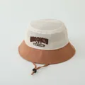 Toddler breathable mesh sun bucket hat in white and brown with Brooklyn embroidery detail - 50-52CM / Light Gray