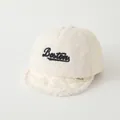 Beige lamb wool baby baseball cap with Boston embroidery and quilted fabric details - 47-50cm / BOSTON Beige