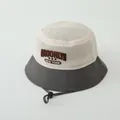 Mesh toddler bucket hat in beige and grey with Brooklyn embroidery and chin strap - 50-52CM / Gray