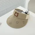Khaki toddler sun visor featuring cute bear embroidery and adjustable drawstring - Baby Size / Style 8 Bear (TYJS507)