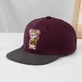 Kids hip hop baseball cap with a silicone bear patch and burgundy crown and grey flat brim - 50-54cm (3-10 Years) / Wine Red and Dark Grey