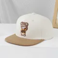 Flat-brimmed baseball cap in beige and brown with a 3D cartoon bear candy emblem - 50-54cm (3-10 Years) / Off-white and Brown Contrast