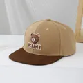 Kids baseball cap in khaki and brown with 3D KIMI bear patch and flat brim design - 50-54cm (3-10 Years) / Khaki & Dark Brown